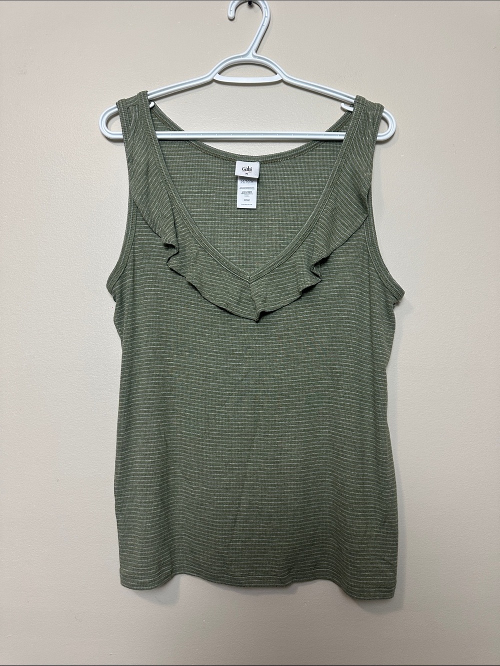 Olive Striped Ruffle V-Neck Tank